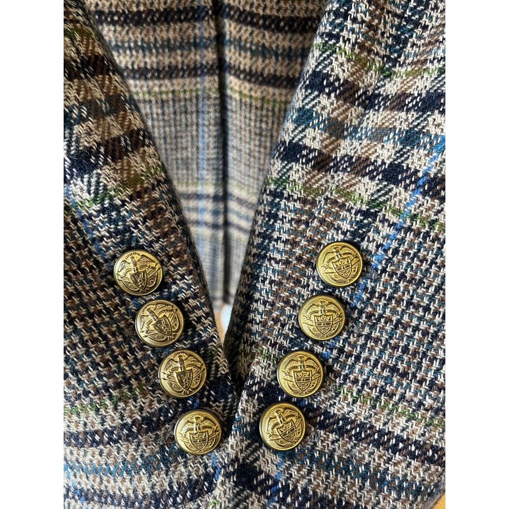 NWT SMYTHE Patch Pocket Wedding Blazer Tan Plaid Gold Buttons Size 8 - Picture 11 of 12